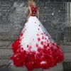 Tweedelige witte rode prom jurken applicaties kant 3d bloemen tule baljurk quinceanera jurken zoete 16 jassen