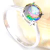 10 st Vintage 925 Sterling Silver Round Natural Rainbow Mystic Topaz Gems Smycken Österrike Crystal Wedding Ring för älskare Ring