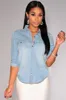 Womens Chambray Shirt Top denim Shirts and Blouses Long Sleeve Snap Button Ladies Shirt Camisa Blusa Camisetas Femininas