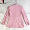 Women's Suits Designer Long Sleeve Floral Lining Rose Buttons Pink Blazers Outer Jacket Female