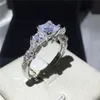 Romantic Vintage Female ring Three-stone Diamonique cz Diamond 925 Sterling Silver Engagement wedding Band ring for women285P