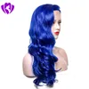 180density full Synthetic Lace Front Wig Long Body Wave Blue Wigs Color Light Lace Natural Hair Frontal Free Parting For Women