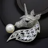 Cute freshwater pearl unicorn brooch Luxury personality diamond brooch female accessory silk scarf buckle birthday gift