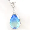 Luckyshien Newest 925 Стерлинговое серебро Ожерелье Waterdrop Tourmaline Ocean Blue Подвеска Женские Подарочные Подвески Ювелирные Изделия Объединения Свадьба