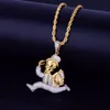 رجل جديد مجوهرات الهيب هوب قلادة مثلج خارج صورة القابضة المال حقيبة ذهبية فضية اللون الزركون مكعب حبل مجاني سلسلة