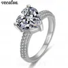 Vecalon Mode 3 kleuren Hartvorm ring 5A Cz Geel Goud Gevuld 925 zilveren Engagement wedding Band ringen voor vrouwen sieraden