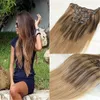 Clipe Balayage em Extensões de Cabelo # 4 Castanho Escuro # 27 Mel Loiro e Cor # 10 Marrom Dourado Ombre Brasileiro Extensões de Cabelo Humano Clipes