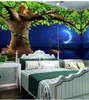 Vendita al dettaglio personalizzata Foresta Tranquilla Camera dei bambini Parete di fondo Scoiattolo della luna che guarda il murale sull'albero