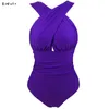 Groothandel-grote maat zwemkuur dames 1 stuks Trikinis Cross Cup Hoge Taille Badpak Rood Plus Size One-Pieces Badpakken
