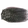 Naturel Cheveux noirs Itailian Corase Yaki Human Hair Clip en extensions 8 pcs grade 7A péruvien vierge cheveux kinky droite 120g
