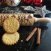 Christmas Wooden Rolling Pins Engraved Embossing Rolling Pin with Christmas Symbols Snowflake for Baking Embossed Cookies 35CM