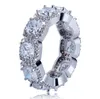 Мужские серебряные кольца Eternity CZ с бриллиантами Bling Bling Кольцо с имитацией бриллиантов Хип-хоп Кольца Цирконий Micro Pave Ювелирные изделия высшего качества2616