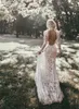 Boho-Meerjungfrau-Brautkleid mit voller Spitze, Stehkragen, lange Ärmel, schickes rückenfreies Brautkleid 2018, Übergröße, sexy Land-Strand-Hochzeitskleider