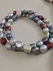Hand made natural beautiful multicolor 8-9mm baroque freshwater cultured pearl necklace 18" bracelet set fashion jewelry