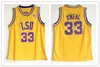 Shaq Lsu Jersey Oneal Jersey Retro NCAA College Jersey 32 노란색 보라색 남성 자수 농구 유니폼