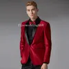 Nowy Styl Czerwony Szal Lapel One Button Groom Tuxedos Black Men Suits Wedding / Prom / Dinner Man Blazer (kurtka + spodnie + krawat)
