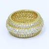 Vecalon Luxury Women ring Pave set 320pcs Diamonique Cz Yellow Gold Filled 925 silver Anniversary wedding ring for women men230P