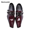 Japońskie buty ślubne Rock Mężczyźni Wino Czerwony Skórzany Sukienka Buty Party, Runway Oxford Buty dla mężczyzn, duży rozmiar EU38 do 46, US6 do US12