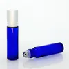 Bouteilles à roulettes d'huiles essentielles bleu cobalt en verre givré de 10ML, rechargeables, parfum, aromathérapie, bouteilles à bille avec bille roulante en acier inoxydable
