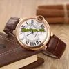 Ny W6900651 Asian 2813 Automatisk herrklocka White Dial Rose Gold Case Brown Leather Strap New Gents Watches Puretime