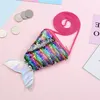 Tjejer älskar sjöjungfrun svans sequin myntväska med lanyard vacker fiskform svansmynt påse väska mini bärbar glittler plånbok aaa1230