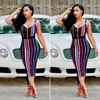 Party Dresses Wholesale- Sexy Women Summer Bandage Striped Dress 2021 Strap V-neck Rainbow Bodycon Evening Club Dress1