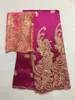 5Yards Hot sale fuchsia african George lace fabric with gold sequins and 2yards french net lace set for clothes JG28-2