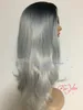 Gümüş ombre peruk koyu kök 1B # / Uzun Dalga sentetik peruk vücut dalga peruk Brezilyalı Saç sentetik Fu peruk isıya dayanıklı olacak