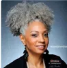 Argent gris crépus bouclés cordon queue de cheval cheveux humains court haute afro crépus gris cheveux humains queue de cheval bouffée afro chignon extension 100g 120g