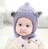 Nova Encantador fox ear inverno à prova de vento chapéus cachecol para crianças crochê chapelaria macio chapéu morno bebê gorros de inverno Meninos Meninas