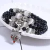 Cuentas de meditación 108 pulsera de estilo budista de piedra de obsidiana negra y cuentas de preocupación para hombres y mujeres cuentas de oración