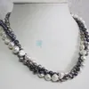 5-10mm 3ROW WHITE GRAY Peacock Barock Freshwater Pearl Halsband