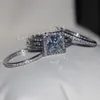 choucong Gioielli da donna di lusso Anello con diamanti tondi pieni Anello da donna in argento sterling 925 con fedi nuziali