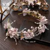 Prachtige roze hoofdeces kristallen bloemen bruiloft hoofdband handgemaakte parels bruids kroon tiara dame haarbanden bohemia bruid haaraccessoires legering haar ornamenten