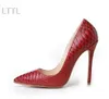 Women 'S Pumps High Heels Dress Shoes Fashion Snakeskin Python Pointed Toe 2018 New Woman Big Size Eu42224T