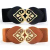 Ny design Kvinnor Wide Elastic Cummerbund Bälte Dam Double Heart-Shaped Rhinestone Buckle Waist Belts Fashion Girdle Waistband