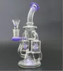 Unico Bong in vetro Doppio riciclatore Dab Rigs Elica Perc Percolatore Tubi per acqua in vetro inebrianti Verde viola Rig petrolifero Elica Pipa ad acqua XL167