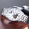 رجال الموضة يشاهد Diamond Flywheel Dial Moon Phase Mens مشاهدة الفولاذ المقاوم للصدأ الفرقة الميكانيكية أوتوماتيكية للرسامين من الذكور للرجال هدية عيد الميلاد لأب الأب