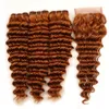 Profunda Onda Do Cabelo Humano Tece Auburn Cabelo Virgem Peruano 3 Pacotes Com 4x4 Parte Do Meio Fechamento Rendas Profunda Curly Ondulado cabelo