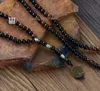 Men Necklace Quality 6MM Black Agate Wood  with Tree Pendant Mens Rosary Necklace Wooden  Mens jewelry