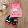 Vestiti per ragazze 2018 Nuovo arrivo Estate Bambini Neonate Arcobaleno Unicorno Top T-shirt Gilet + Pantaloncini 2 pezzi Abiti per ragazze Set di abbigliamento per bambini