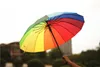 New Rainbow Umbrella Long Handle 16K Straight Windproof Colorful PongeeUmbrella Women Men Sunny Rainy