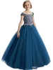 Scoop Neck Tulle Ball Gown Girl's Pageant Dresses Stones Beaded Top Floor Length Birthday Party Girls' Dresses With Lace Up Back BA9422