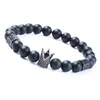 Bracelets de perles en pierre de lave noire bracelet de perles rondes en pierre naturelle pour femmes crâne couronne strass stretch hommes bracelet bijoux