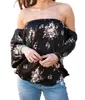 Damen-T-Shirt, modische Damen-Blumenbluse, Sommer-Tops, langärmelig, schulterfreies Hemd, lockere Freizeitkleidung, Umstandsmode