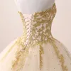 2018 Nouvelle Arrivée Photo Réelle Sexy Or Appliques Robe De Bal En Cristal Quinceanera Robe avec Paillettes Douce 16 Robe Robe Debutante Robes BQ124