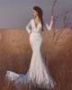 Dentelle Sexy Robes De Mariée Sirène Élégant Bijou Cou À Manches Longues Ceinture Robe De Novia Charme Train De Balayage Plus La Taille Robes De Mariée Pas Cher