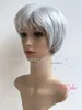 8quot pixie kesim saç kadınları gümüş beyaz kısa peruk büyüleyici düz peruk sentetik saçlar kadın simülasyonu insan saçı wig7715346