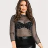 Sheer Mesh Transparent Summer Tops For Women Long Sleeve Shiny Black Blouse Femme 2017 Slim Fit Ladies Plus Size Sexy Shirts