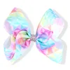 20pcs 5" Mermaid Starry Sky Rainbow Angel hair bows clips with CZ center glitter Metallic Clover hair bands Accessories HD3521